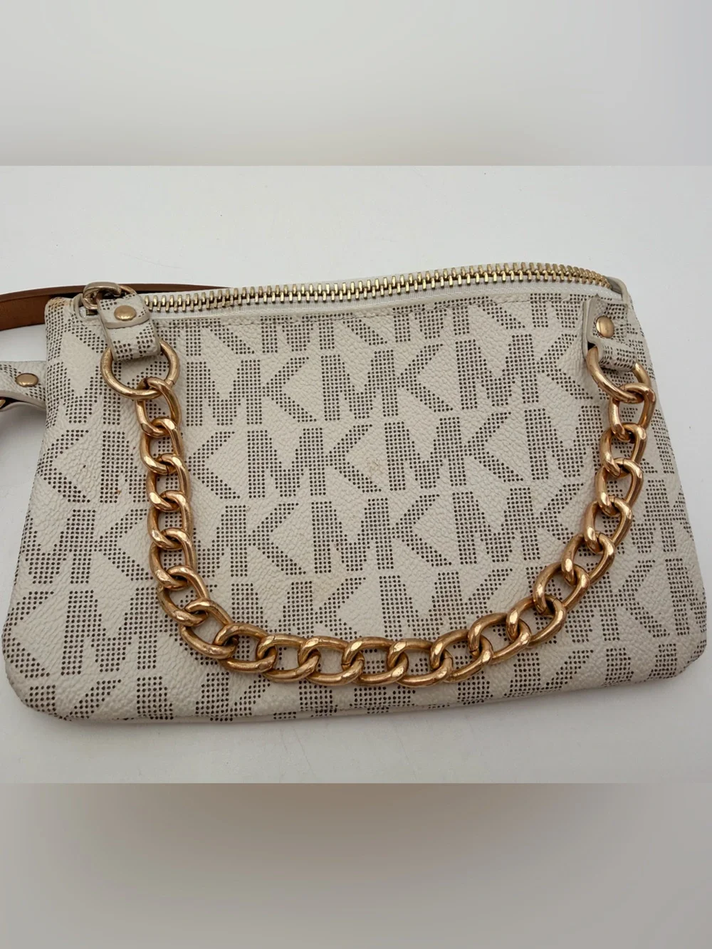 MICHAEL KORS Women's MK Signature Vanilla Synthetic Leather BELT BAG Pouch